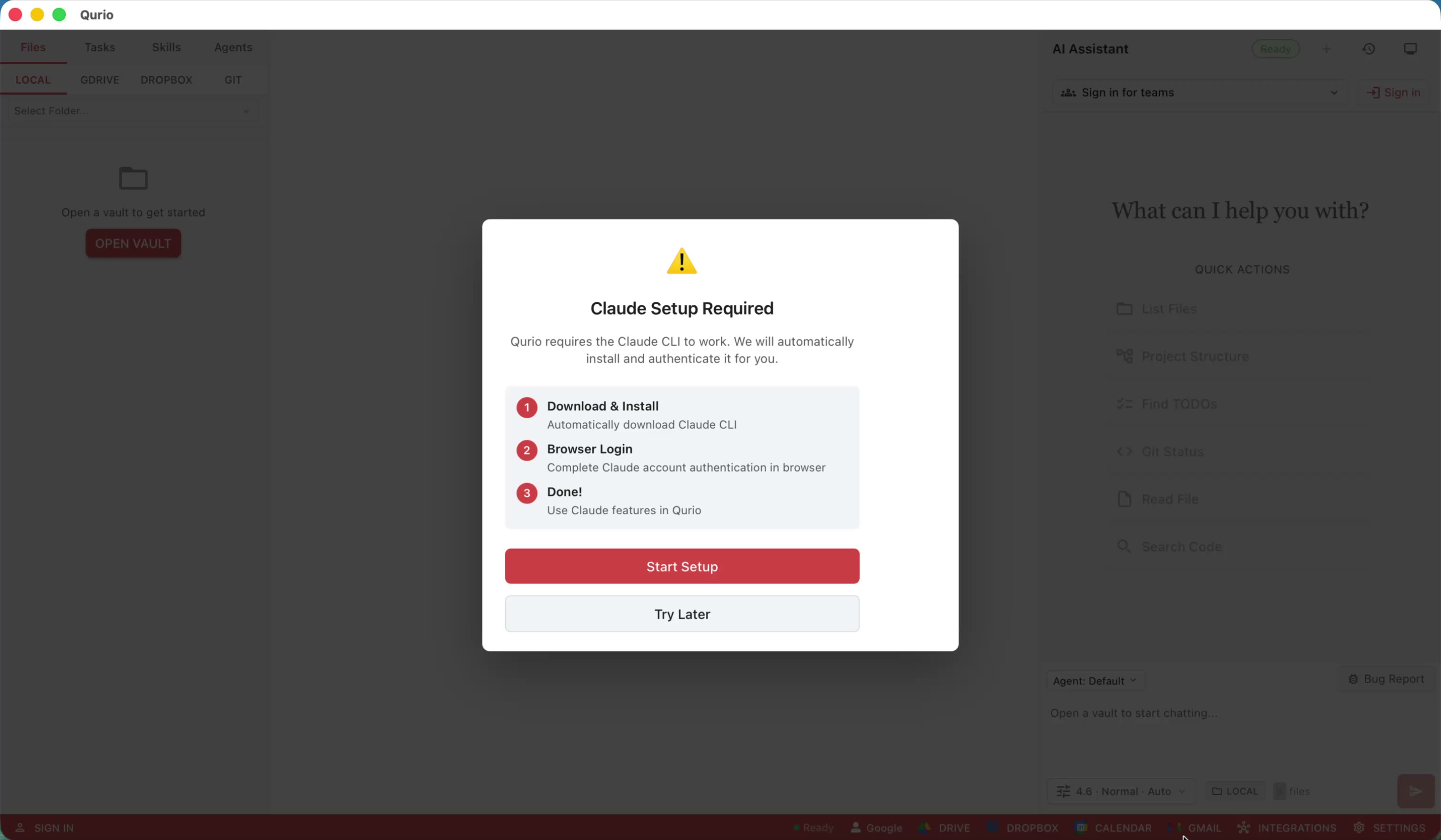 Qurio has just opened on first launch.