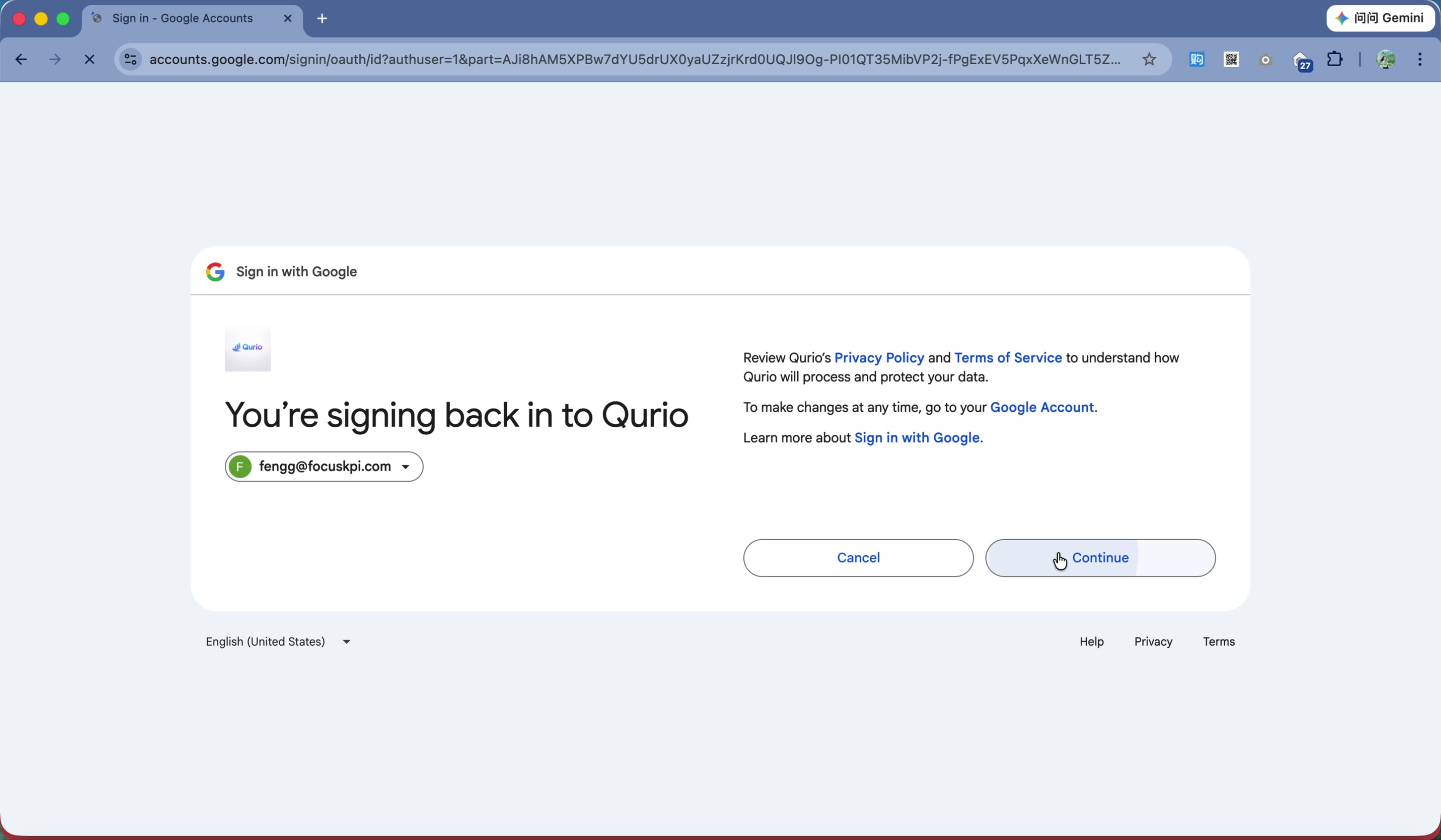 Click Continue to proceed.