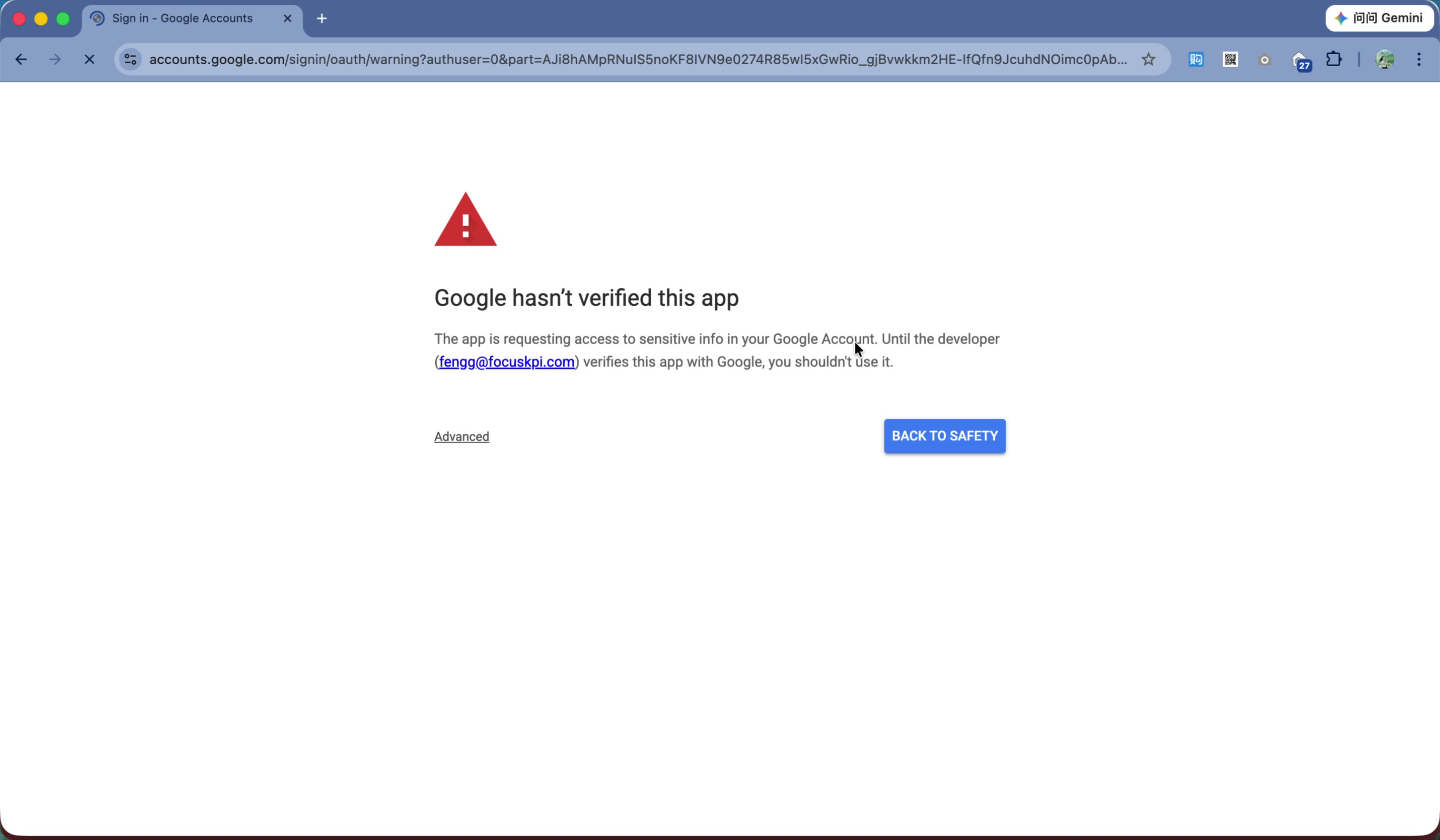 Read Google's warning, then click Advanced.