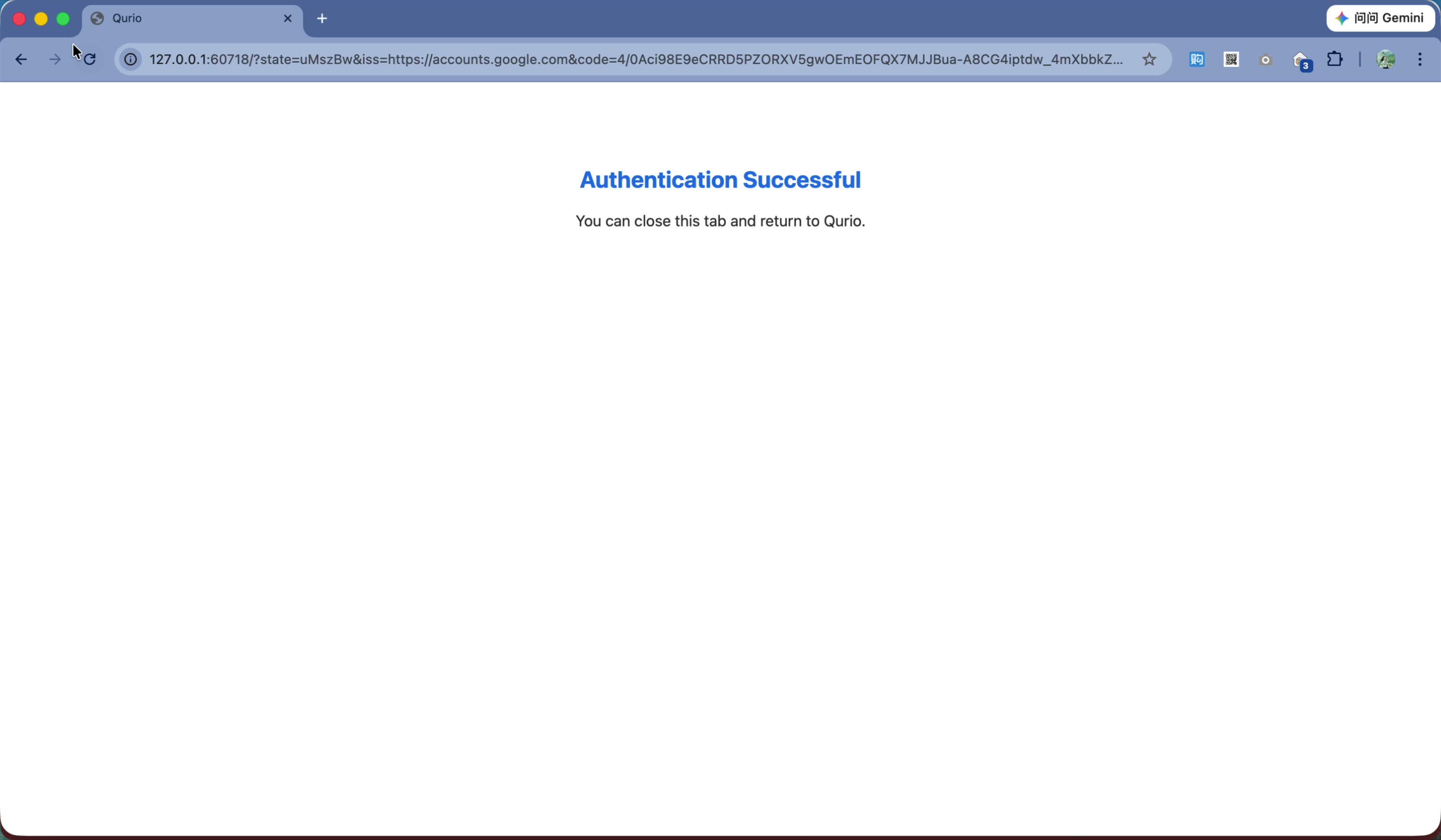 Authorization is complete — you can close Chrome.