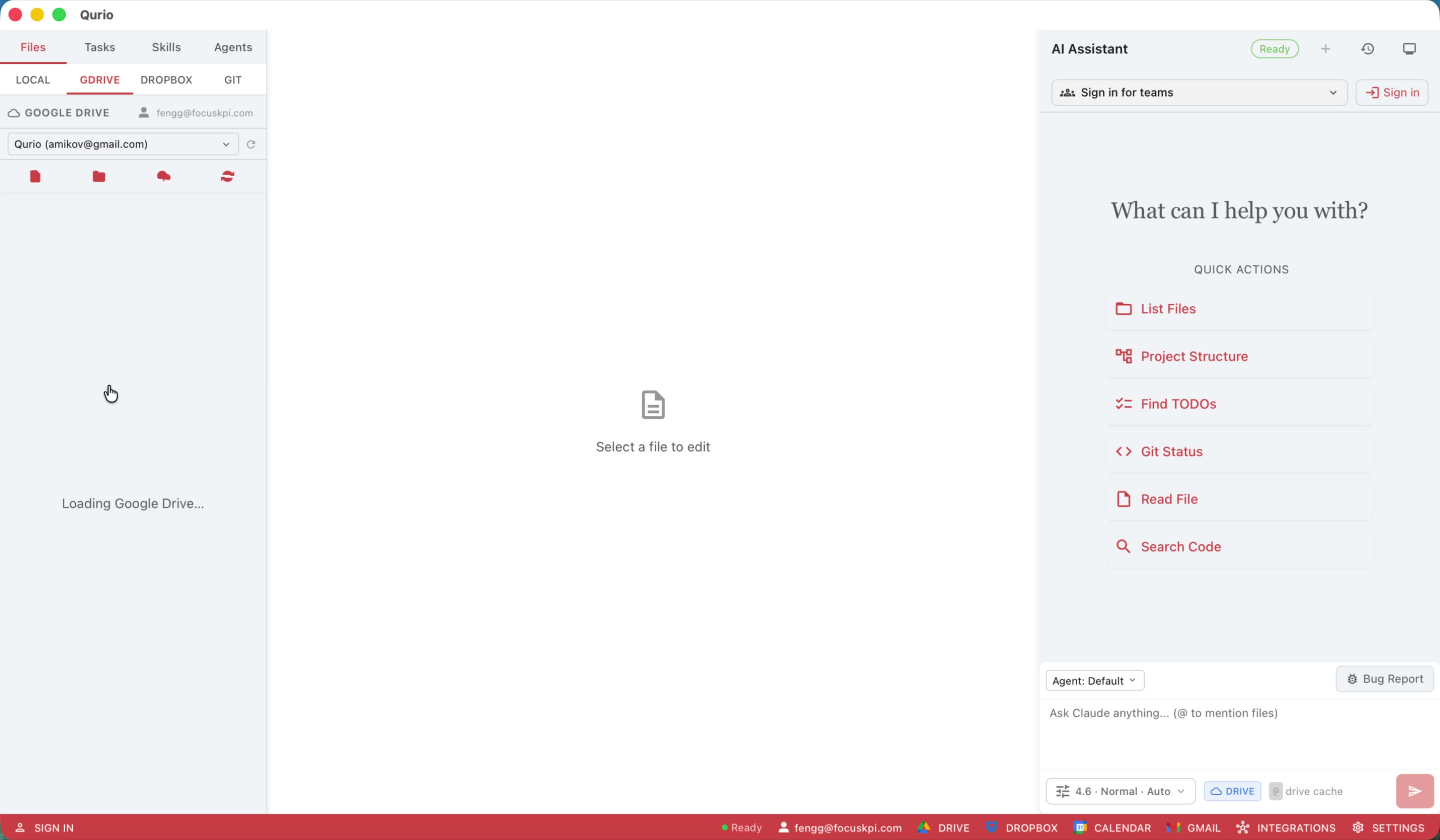 Pick a Google Drive folder to use as your workspace.