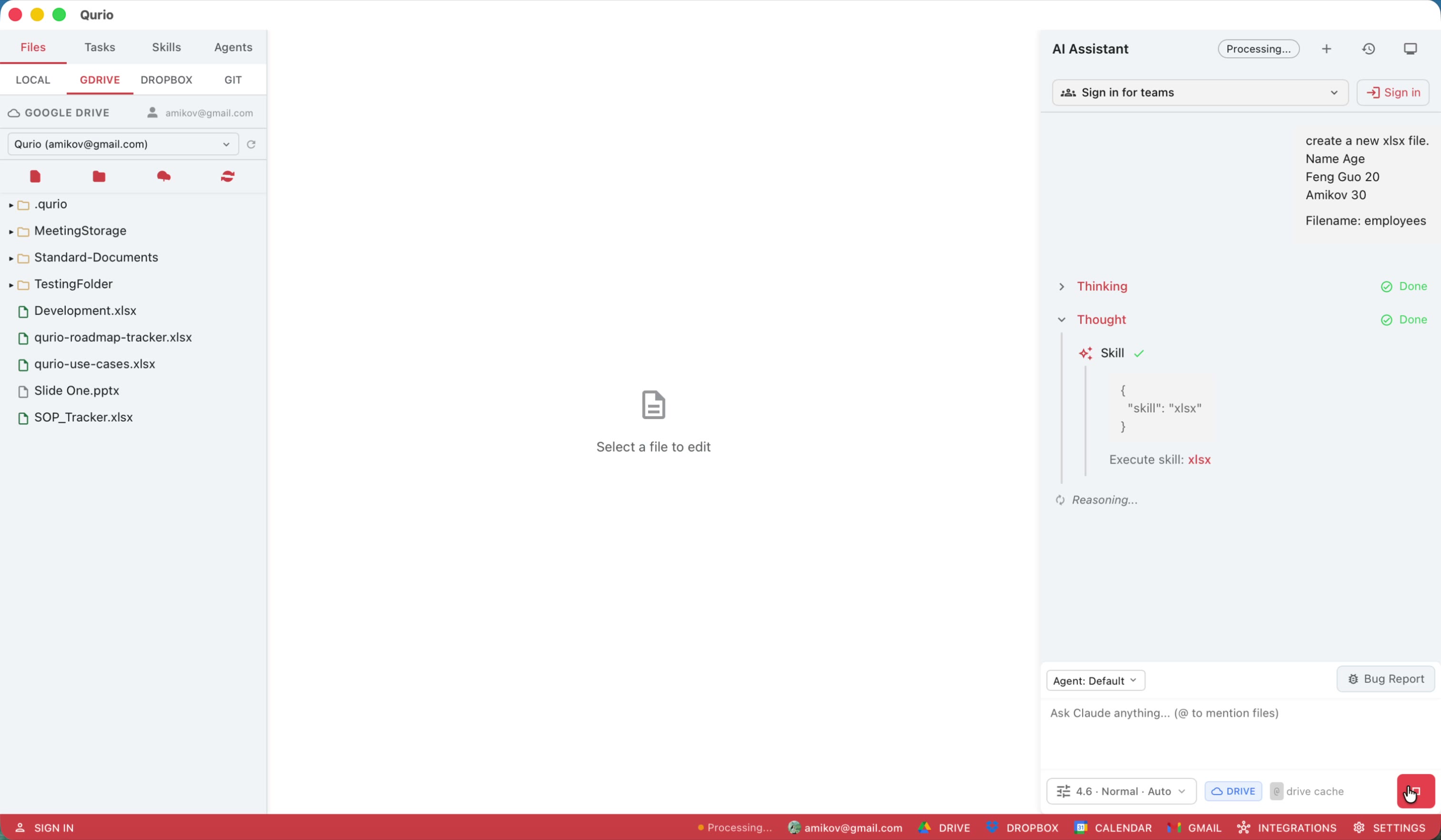 Claude begins executing the task, streaming its steps as it runs.