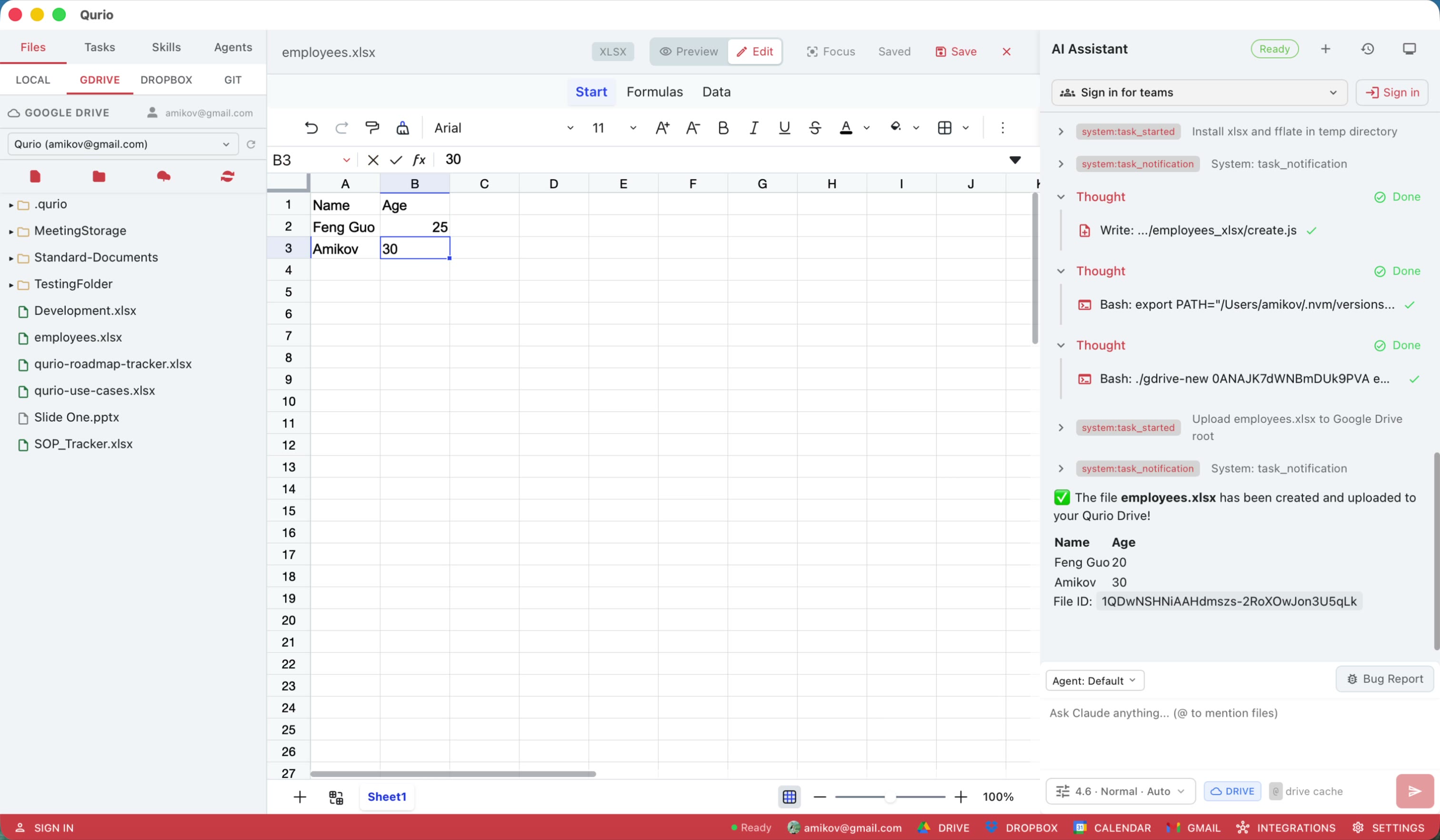 Edit the spreadsheet directly inside Qurio.